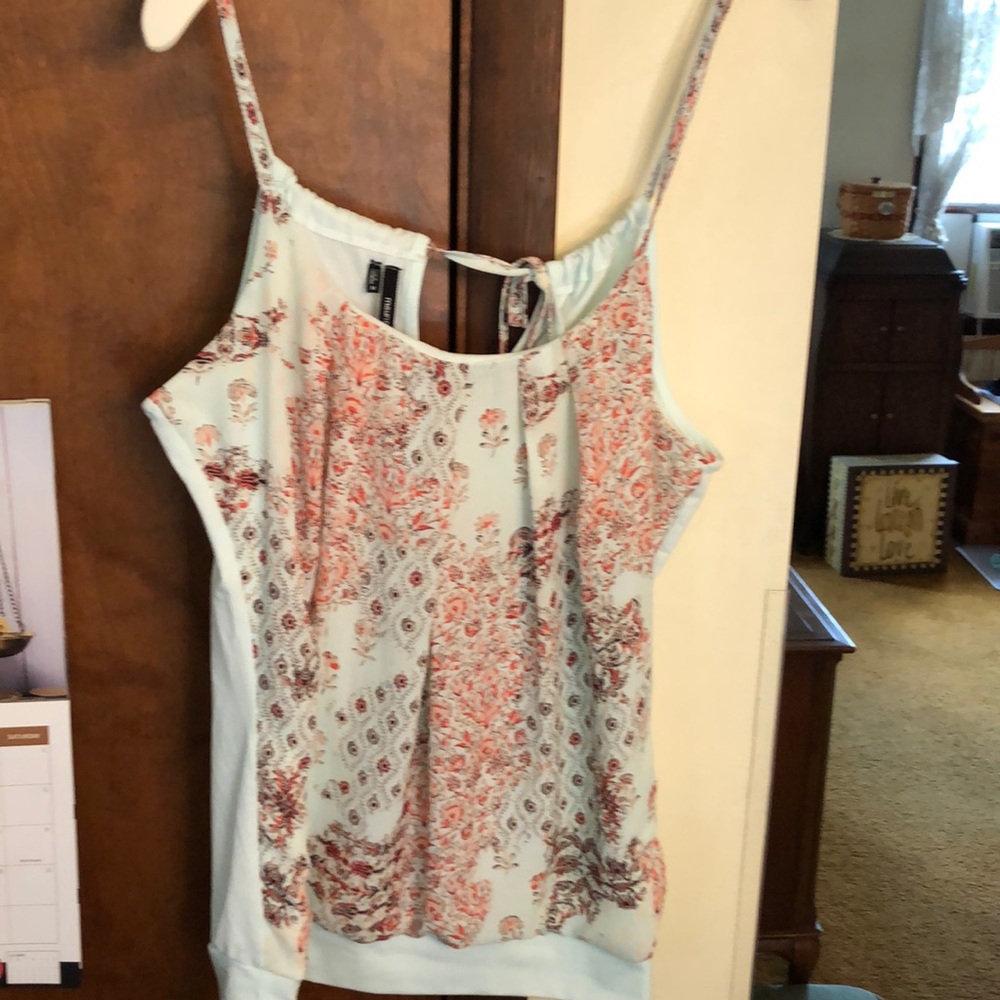 Maurices White Tank Top with Coral Floral Print